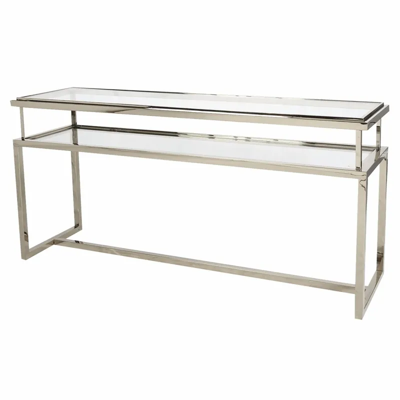 Casa Padrino Luxus Edelstahl Konsole mit Glasplatten Silber 160 cm - Luxus Interior Must-Have