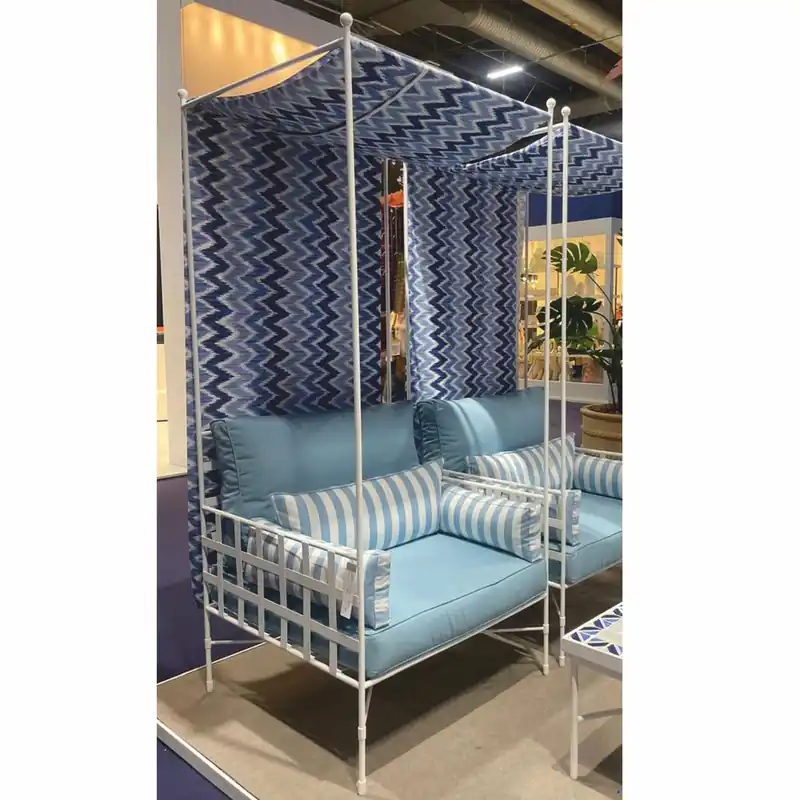 Casa Padrino Luxus Schmiedeeisen Sessel Weiß / Hellblau / Blau H. 200 cm - Hotel & Garten Sessel Preisknaller