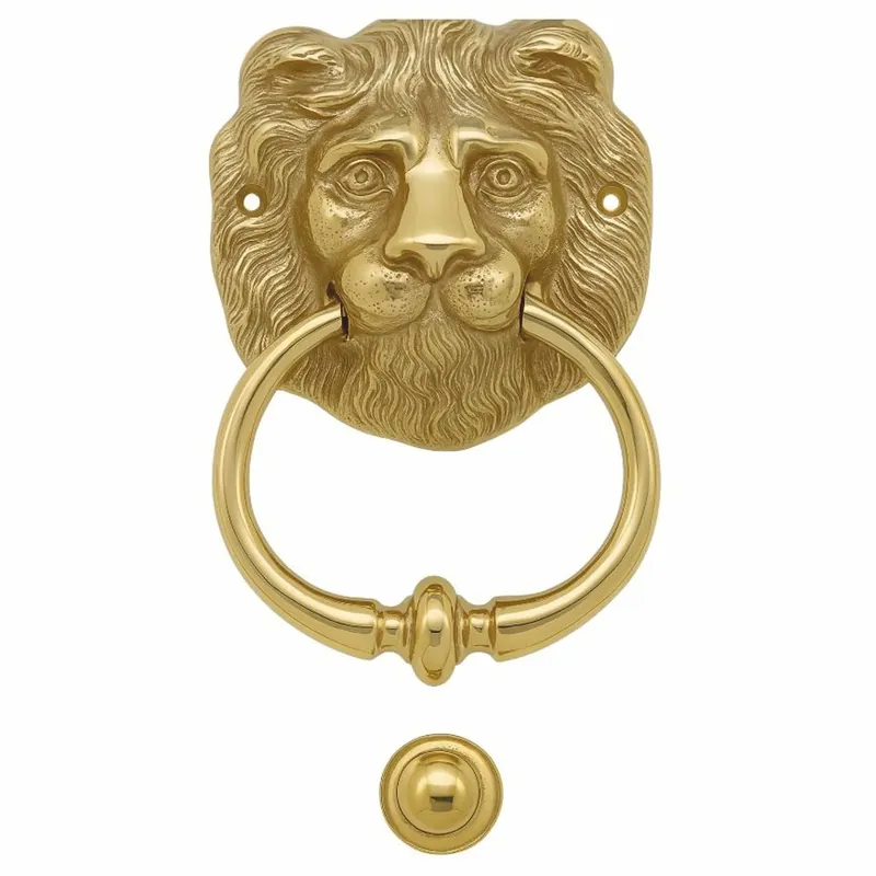 Casa Padrino Barock Türklopfer Löwe Messing H. 15 cm - Barock Wohnaccessoires Neu