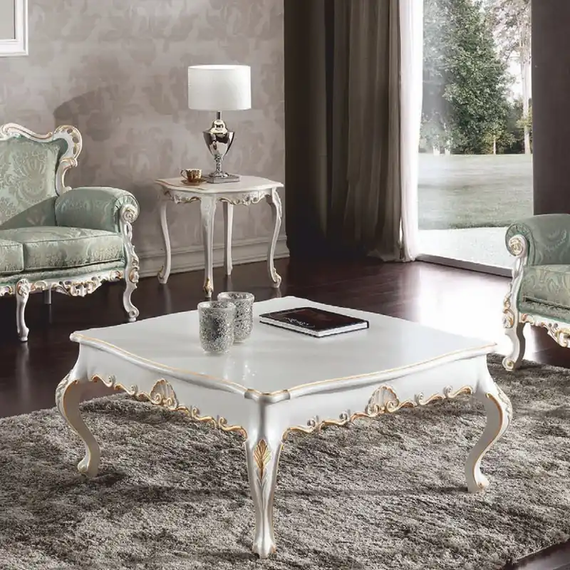 Neuheit Casa Padrino Luxus Barock Couchtisch Weiß / Gold 104 cm - Made in Italy