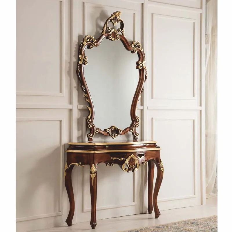 Wochenendangebot Casa Padrino Luxus Barock Konsole mit Wandspiegel Dunkelbraun / Gold - Made in Italy