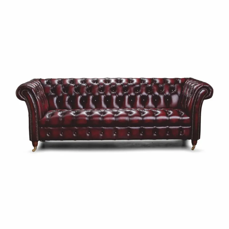 Markenprodukt Casa Padrino Luxus Chesterfield Leder 2er Sofa Dunkelweinrot / Messing 200 cm - Echtleder Möbel