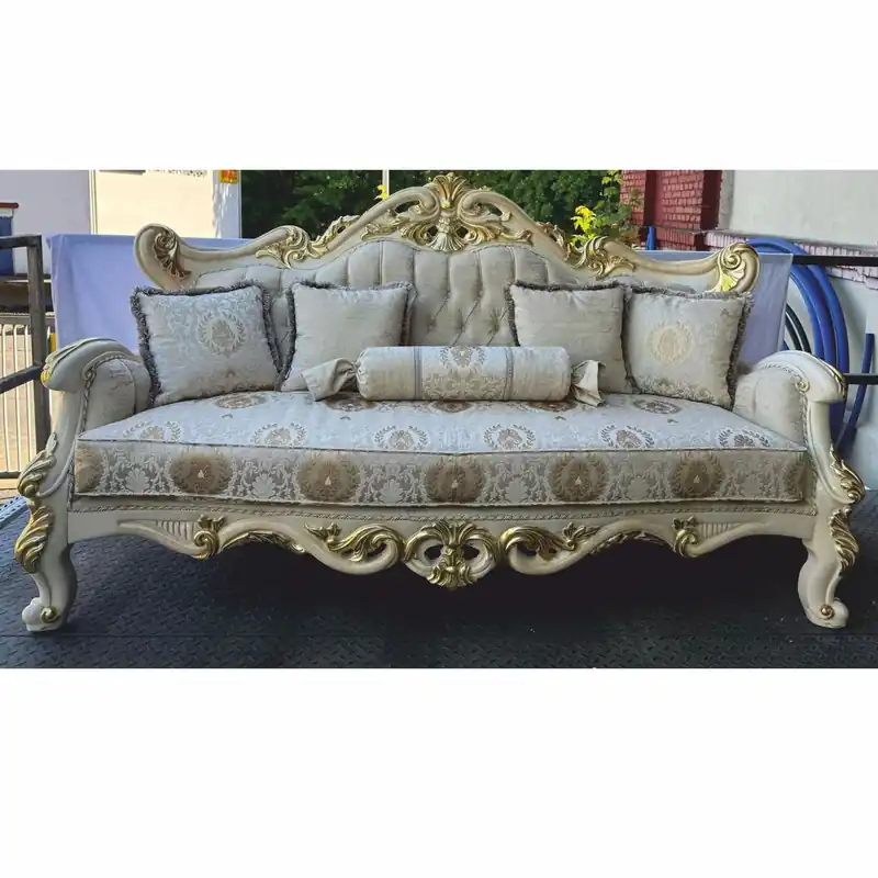 Casa Padrino Luxus Barock Wohnzimmer Sofa Silber / Creme / Gold 225 cm - Barock Möbel Sonderangebot