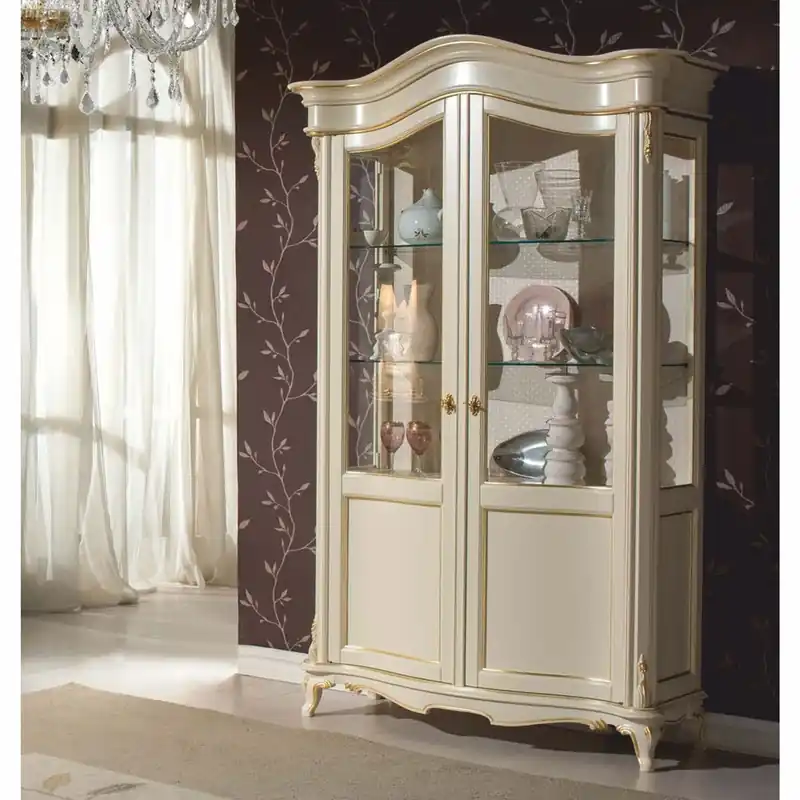 Neuheit Casa Padrino Luxus Barock Vitrine Creme / Gold H. 211 cm - Barock Möbel - Made in Italy
