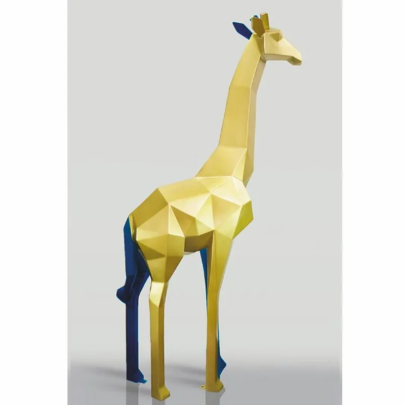 Casa Padrino XXL Deko Skulptur Giraffe Gold / Blau H. 200 cm - Abstrakte Garten Deko Figur Günstig