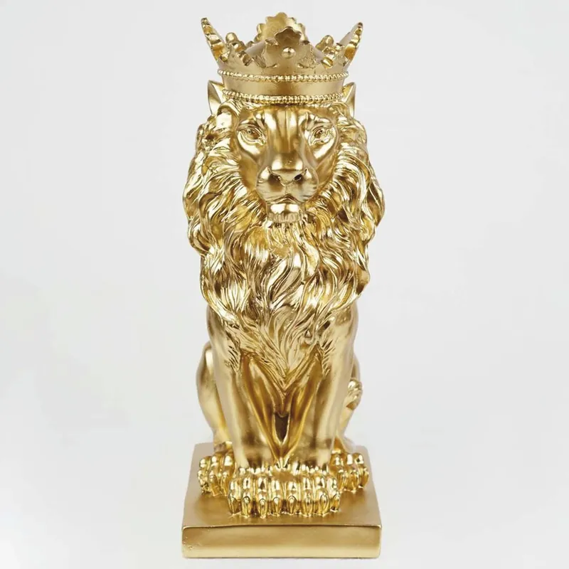 Markenware Casa Padrino Deko Figur Löwe mit Krone Gold H. 35 cm - Deko Skulptur