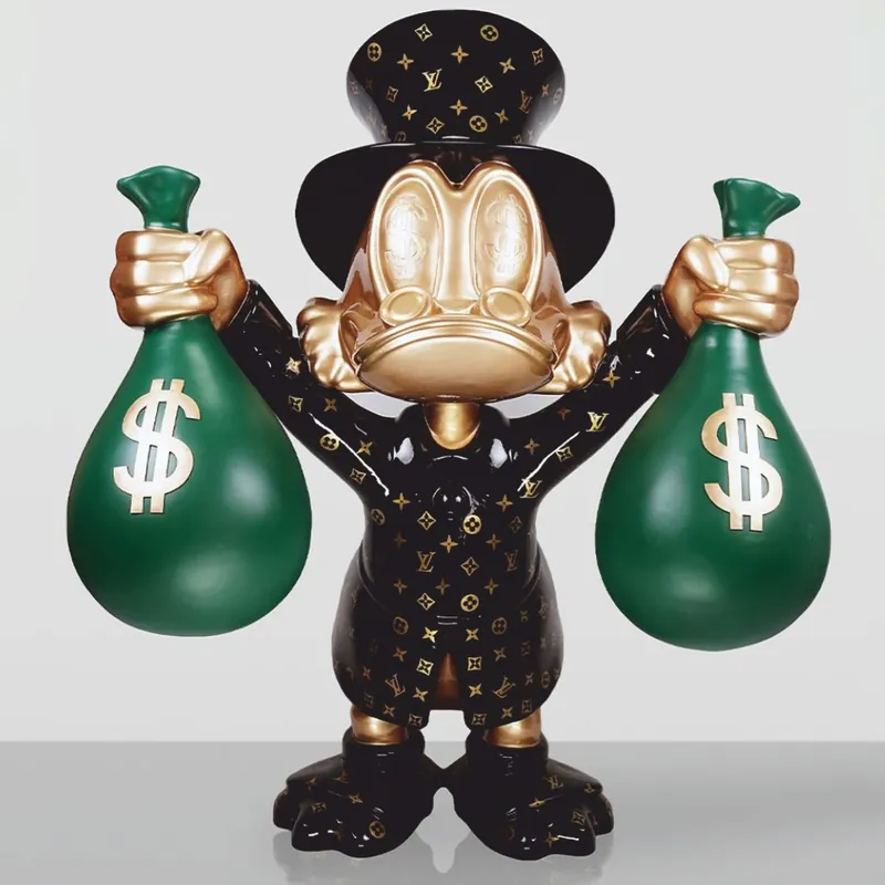 Casa Padrino XXL Deko Skulptur Ente Schwarz / Gold / Grün H. 170 cm - Große Deko Figur Must-Have