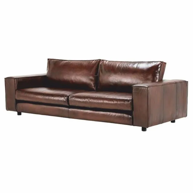 Sonderangebot Casa Padrino Luxus Leder Sofa Dunkelbraun / Schwarz 287 cm - Echtleder Möbel