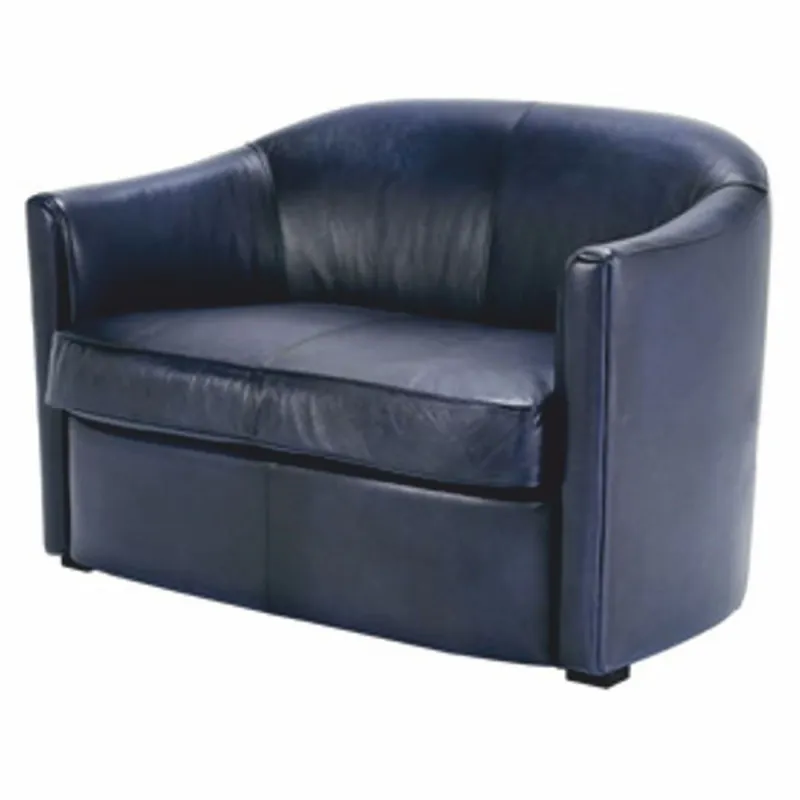 Geprüft Casa Padrino Luxus Leder Sofa Blau / Schwarz 120 cm - Echtleder Möbel