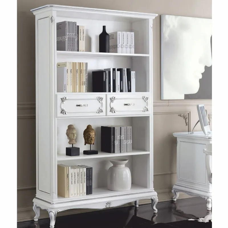 Casa Padrino Luxus Barock Bücherschrank Weiß / Silber 132 x H. 211 cm - Made in Italy Solange Der Vorrat Reicht