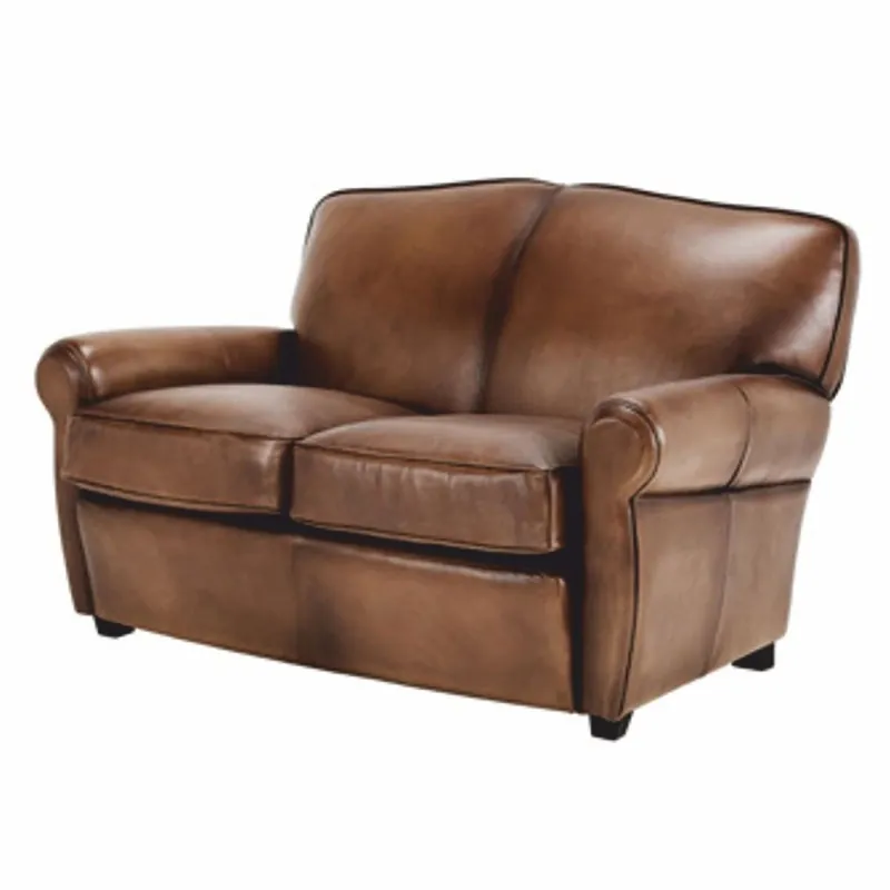 Casa Padrino Luxus Echtleder Sofa Dunkelbraun / Schwarz 140 cm - Leder Möbel Echt