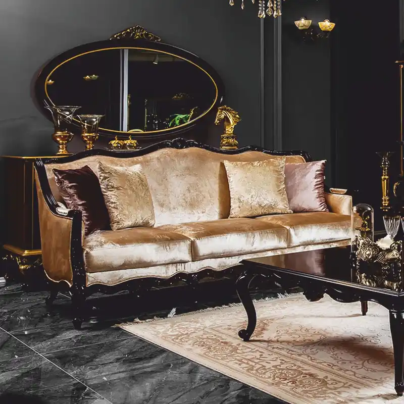 Casa Padrino Luxus Barock Sofa Gold / Dunkelbraun 225 cm - Barock Möbel Preisreduziert