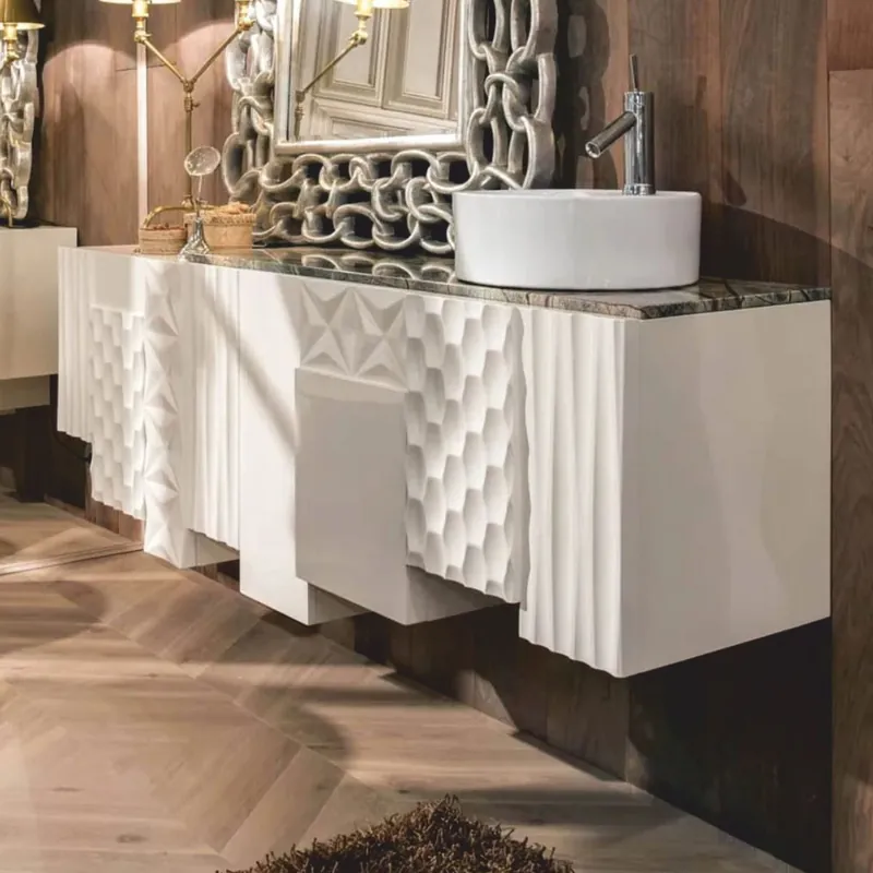 Casa Padrino Luxus Designer Waschbecken Hängeschrank Hochglanz Weiß 170 cm Direktkauf
