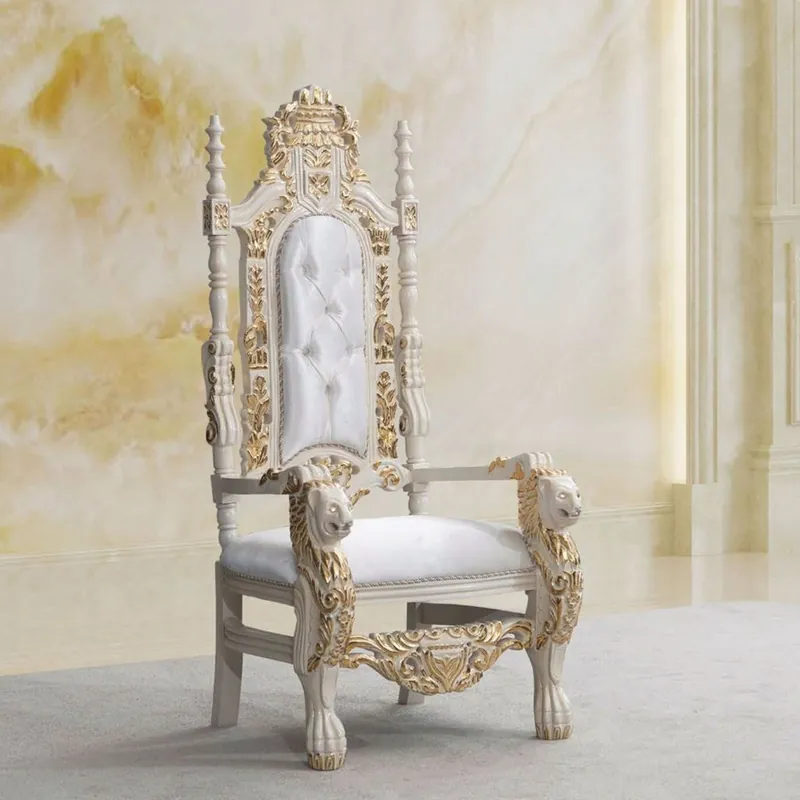Casa Padrino Luxus Barock Thron Sessel mit Glitzersteinen Weiß / Creme / Gold - Barock Möbel Neue Kollektion