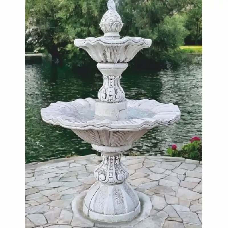 Casa Padrino Barock Springbrunnen Grau Ø 82 x H. 120 cm - Barock Garten Deko Brunnen Aktuell