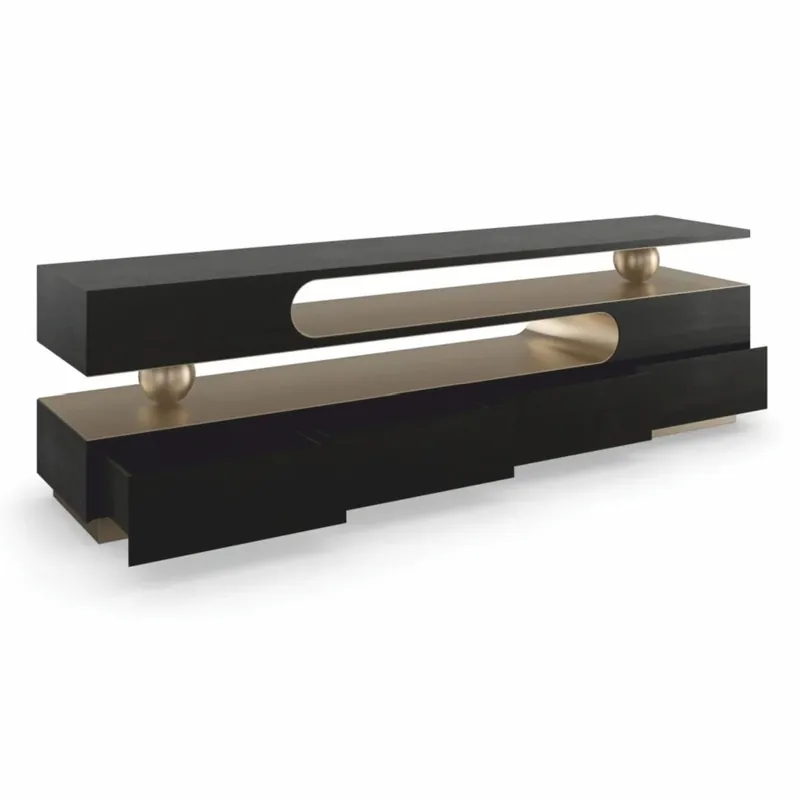 Casa Padrino Luxus TV Schrank Schwarz / Bronze 224 cm - Wohnzimmer & Hotel Möbel Sofort Bestellen