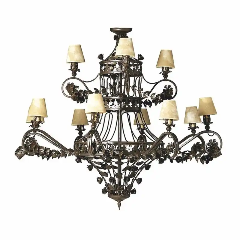 Casa Padrino Luxus Barock Schmiedeeisen Kronleuchter Braun / Beige Ø 100 x H. 100 cm Neu Im Sortiment