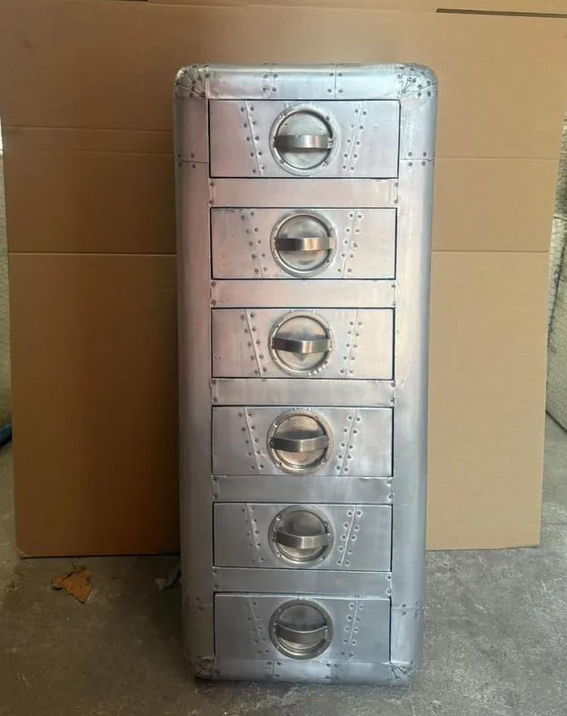 Top-Preis Casa Padrino Aluminium Kommode mit 6 Schubladen H. 100 cm - Aluminium Möbel