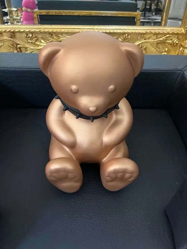 Garantierte Lieferung Casa Padrino Dekofigur Teddybär Gold 31 cm – Skulptur mit schwarzem Halsband **EB**
