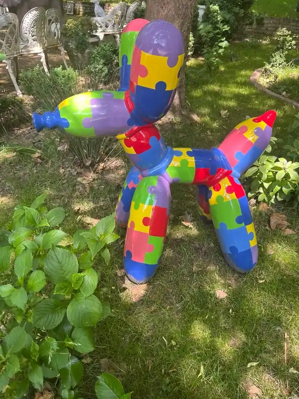 Casa Padrino Deko Skulptur Hund 100 cm – Bunt Puzzle Kunstharz Figur Pop Art Günstig