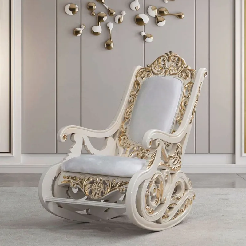 Top-Angebot Casa Padrino Luxus Barock Schaukelsessel Weiß / Creme / Gold - Barock Möbel