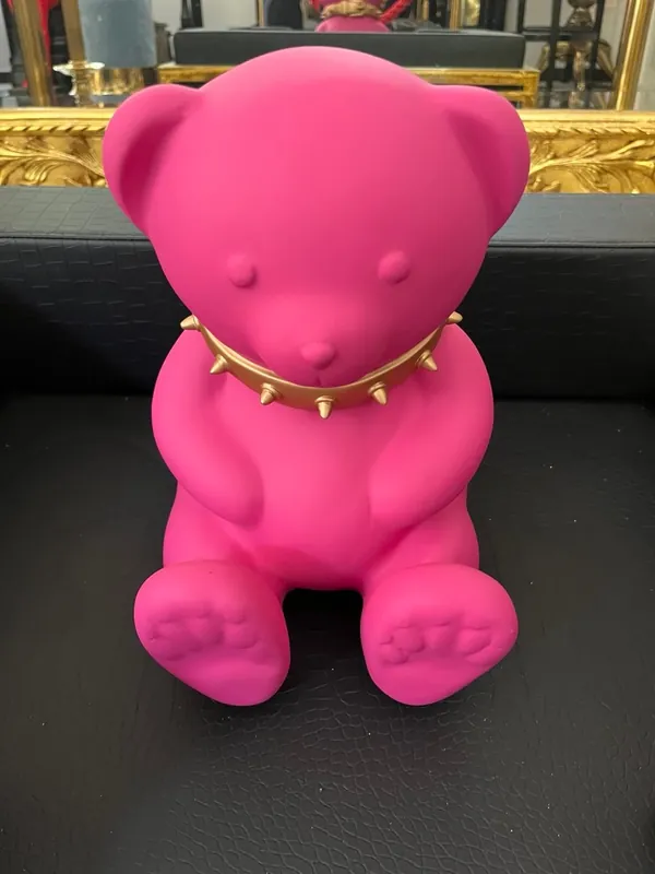 Neuheit Casa Padrino Dekofigur Teddybär Pink 31 cm – Kunstharz Bär mit goldenem Halsband **EB**
