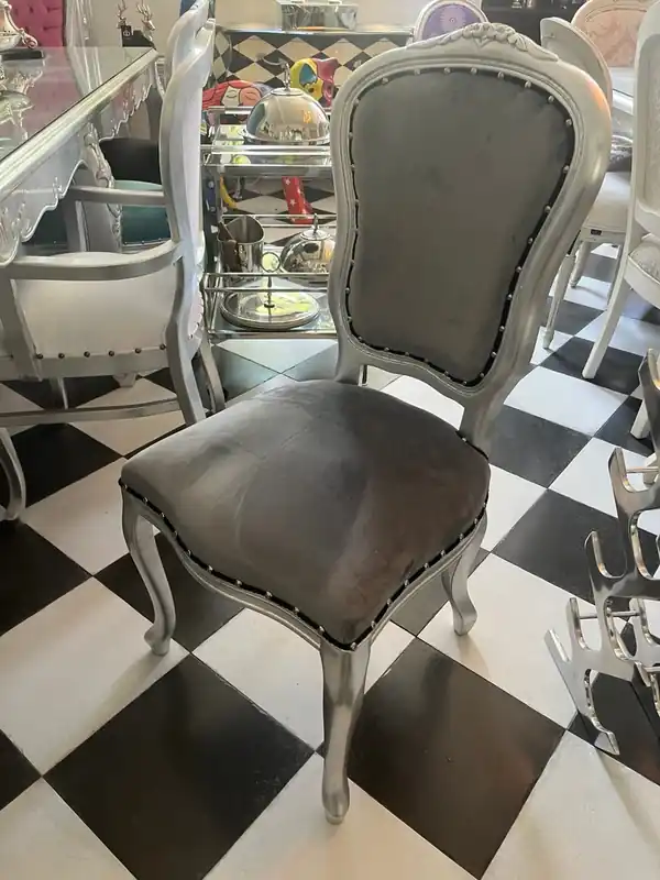 Casa Padrino Luxus Barock Stuhl Silber Grau 99 cm – Samt Esszimmerstuhl**EB** Meistverkauft