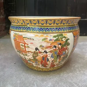 Bestseller Asiatische Porzellan Blumenvase Ø 30 cm – handbemalt mit Goldrand Dekovase **EB**