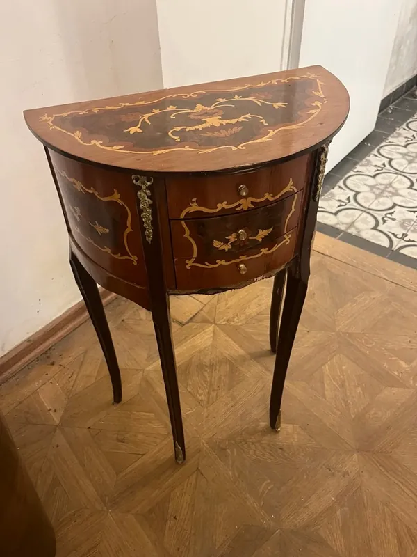 Barockstil Halbmond-Kommode mit Intarsien – 2 Schubladen – H 71 cm *EB** Schnäppchen
