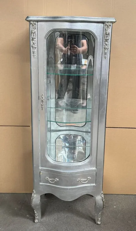 Neu Im Sortiment Casa Padrino Barock Vitrine Silber H. 136 cm - Barock Möbel
