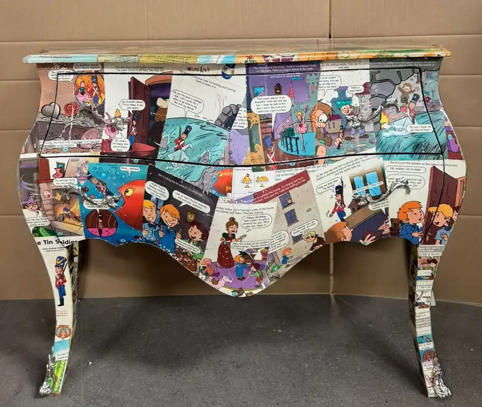 Casa Padrino Barock Kommode mit Comic Design und 2 Schubladen Bunt / Silber 123 cm Garantierte Lieferung