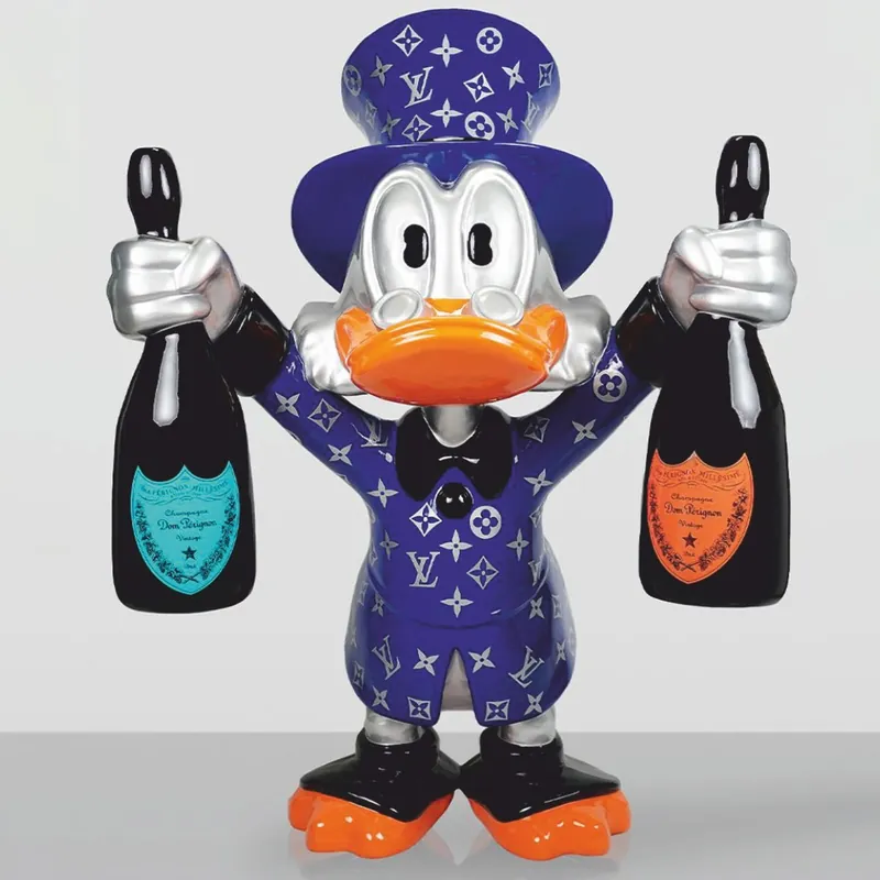 Finale Aktion Casa Padrino XXL Deko Skulptur Ente Blau / Silber / Schwarz H. 170 cm - Große Deko Figur