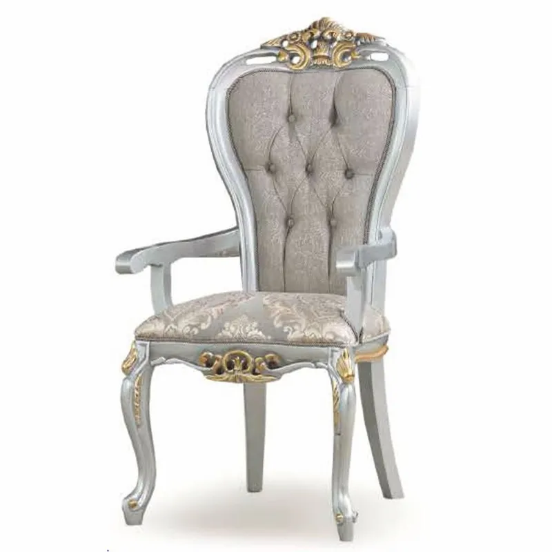 Casa Padrino Luxus Barock Esszimmer Stuhl mit Armlehnen Grau / Silber / Gold - Barock Möbel Schneller Versand