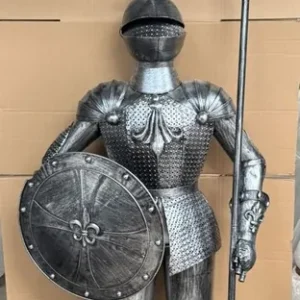 Wochenendangebot Casa Padrino Deko Ritterrüstung mit Schild & Lanze Antik Silber H. 247 cm