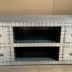 Casa Padrino Aluminium Flugzeug Flieger TV Schrank Silber 120 cm - Aluminium Möbel Preisreduziert
