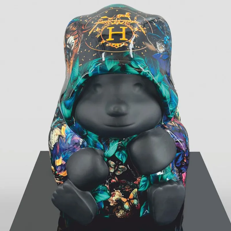 Casa Padrino Deko Skulptur Panda Bär Bunt / Schwarz H. 90 cm - Deko Figur Wochenendangebot