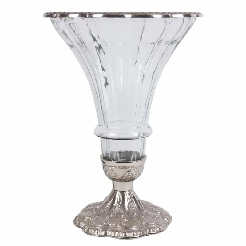Casa Padrino Barock Glas Vase Silber Ø 30 x H. 42 cm - Barock Deko Accessoires Ausverkauf