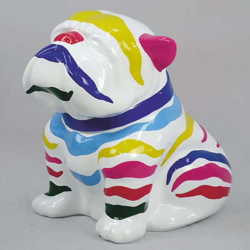 Casa Padrino Deko Figur Hund Bulldogge Weiß / Bunt H. 60 cm - Deko Skulptur Knallerangebot
