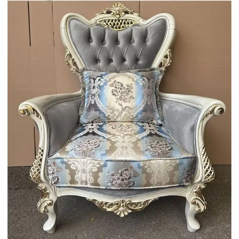 Casa Padrino Barock Sessel Grau / Bunt / Creme / Gold - Prunkvolle Barock Möbel Markenware