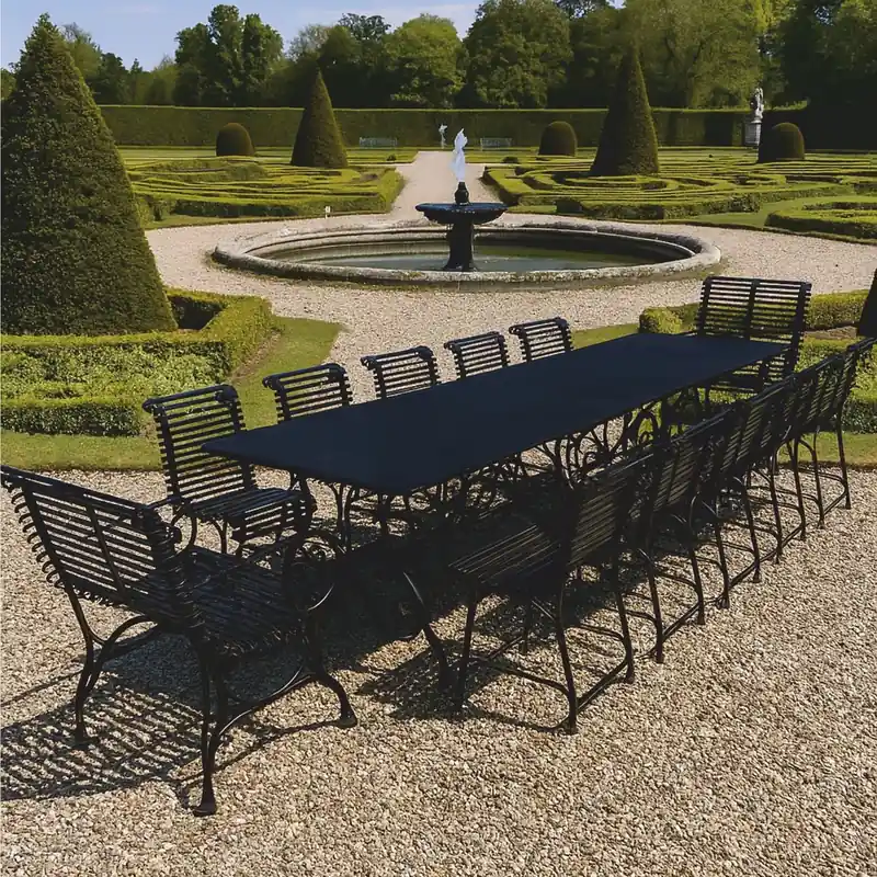 Casa Padrino Jugendstil Schmiedeeisen Garten Möbel Set Schwarz - 1 Tisch & 12 Stühle Schnäppchen
