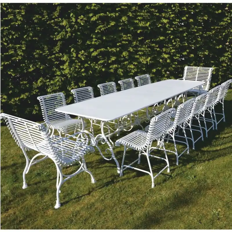 Garantierte Lieferung Casa Padrino Jugendstil Schmiedeeisen Garten Möbel Set Weiß - 1 Tisch & 12 Stühle