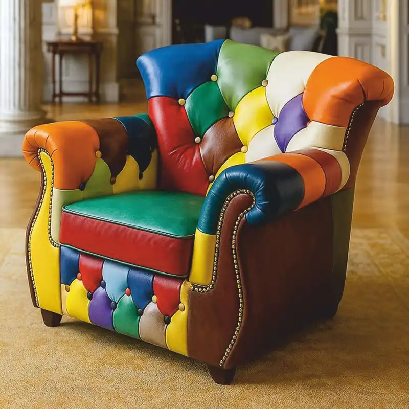 Casa Padrino Luxus Chesterfield Leder Sessel Bunt - Patchwork Leder Möbel Ausverkauf