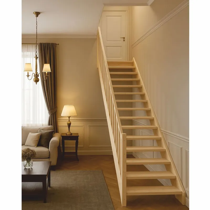 Letzte Chance Casa Padrino Luxus Holztreppe mit Geländer linke Seite Naturfarben H. 307 cm