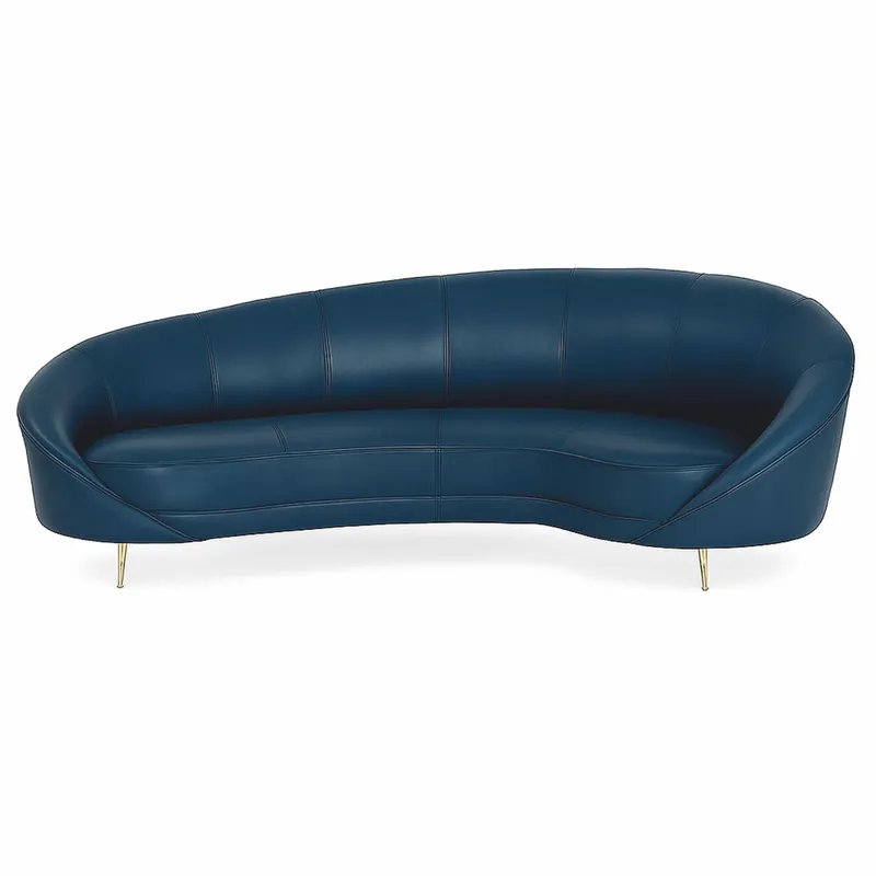 Casa Padrino Luxus Leder Sofa Blau / Messing 230 cm - Echtleder Möbel Billig