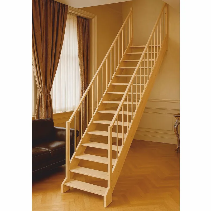 Casa Padrino Luxus Holztreppe mit Geländer beidseitig Naturfarben H. 307 cm Neue Kollektion