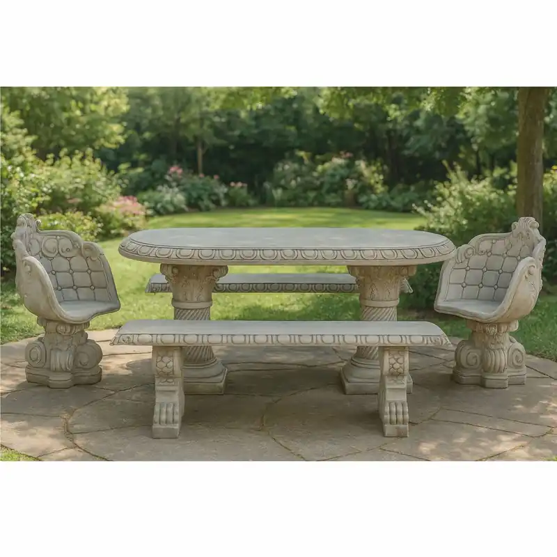 Günstig Casa Padrino Barock Garten Möbel Set Grau - 1 Tisch - 2 Stühle - 2 Sitzbänke