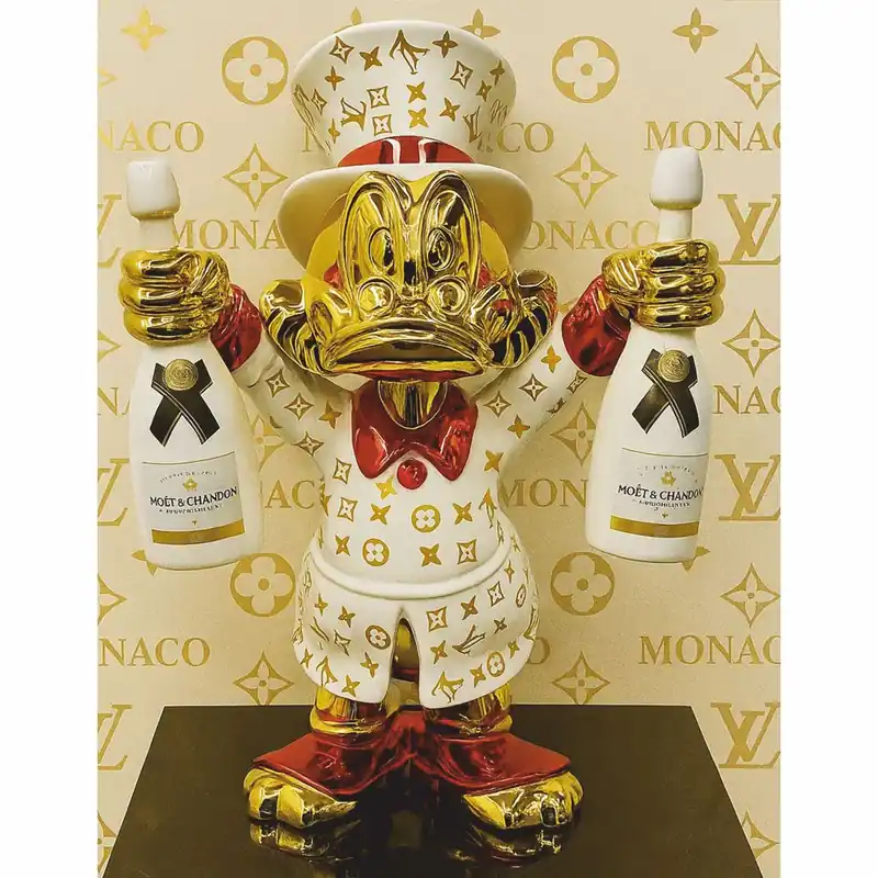 Ausverkauf Casa Padrino Deko Figur Ente Gold / Weiß / Rot H. 45 cm - Deko Skulptur