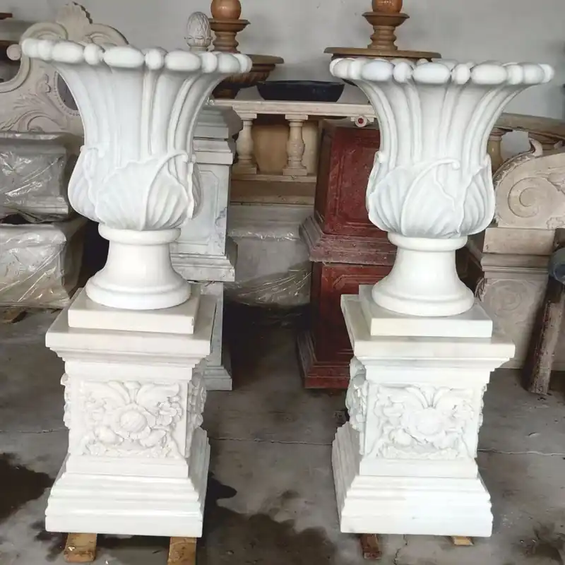 Sichere Zahlung Casa Padrino Luxus Barock Marmor Blumentopf Set auf Säulen Weiß H. 110 cm