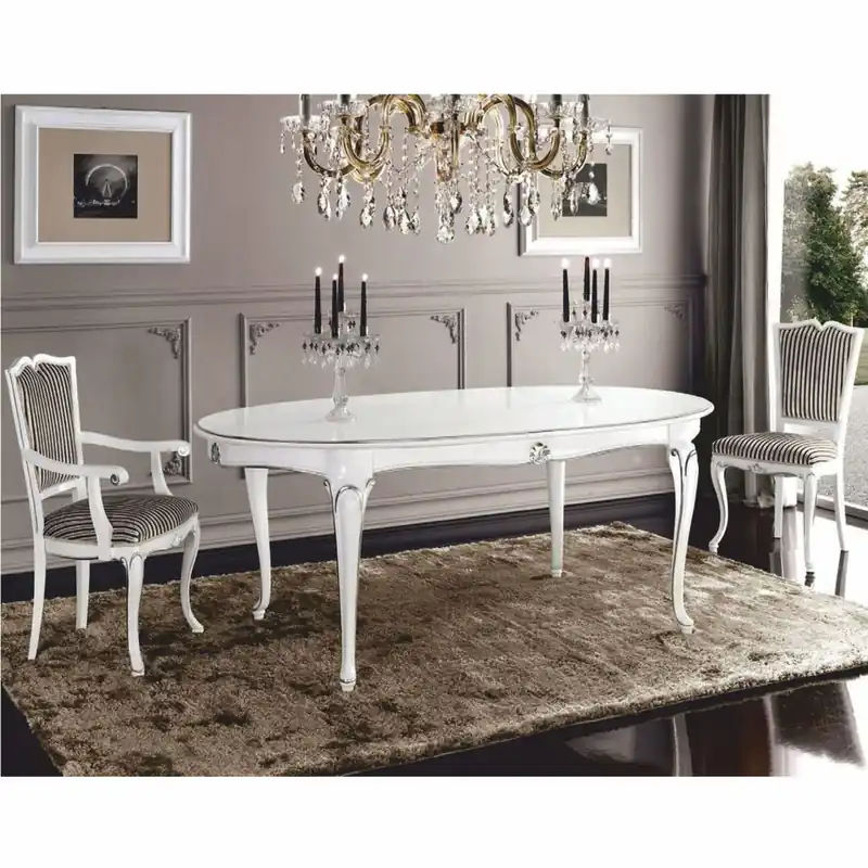Direkt Vom Hersteller Casa Padrino Luxus Barock Esszimmer Set Weiß / Silber - 1 Esstisch & 6 Stühle - Made in Italy