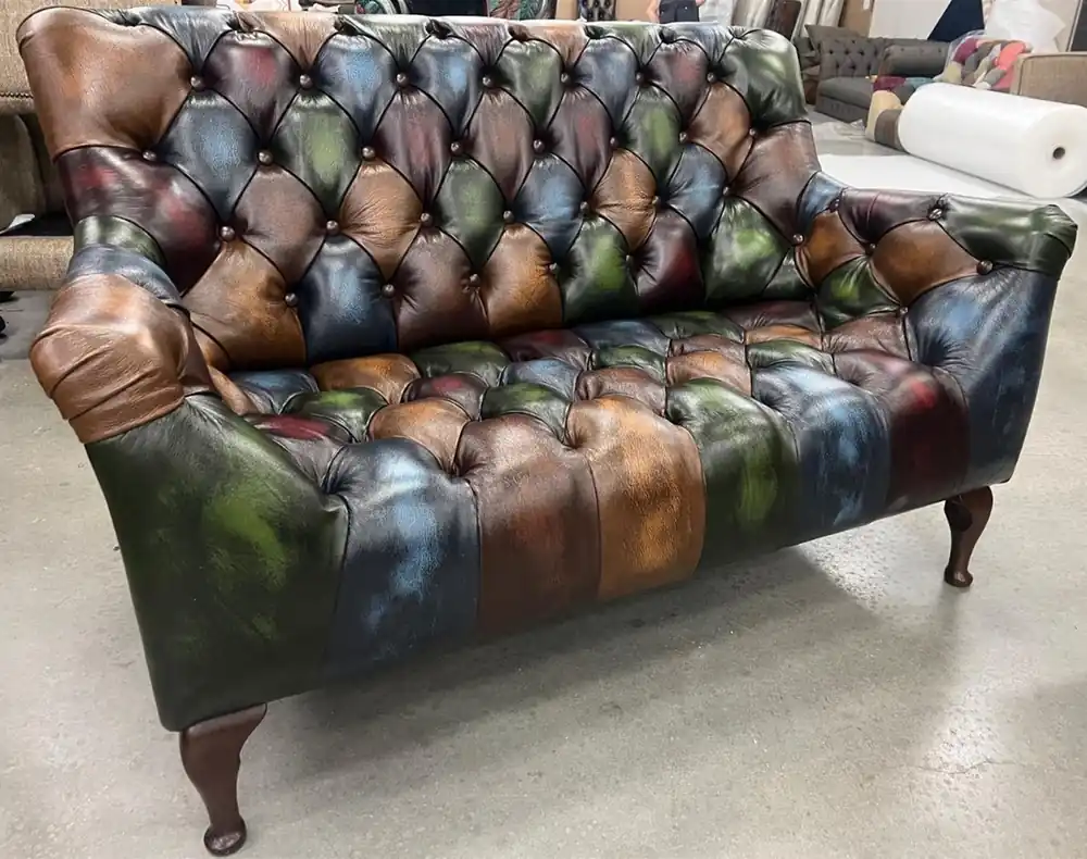 Casa Padrino Luxus Chesterfield Echtleder Patchwork Sofa Bunt / Dunkelbraun 144 cm Bestpreis